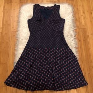 Tommy Hilfiger Ditsy Floral Polka Dot Print Silky Flowy Navy Lightweight Dress 8